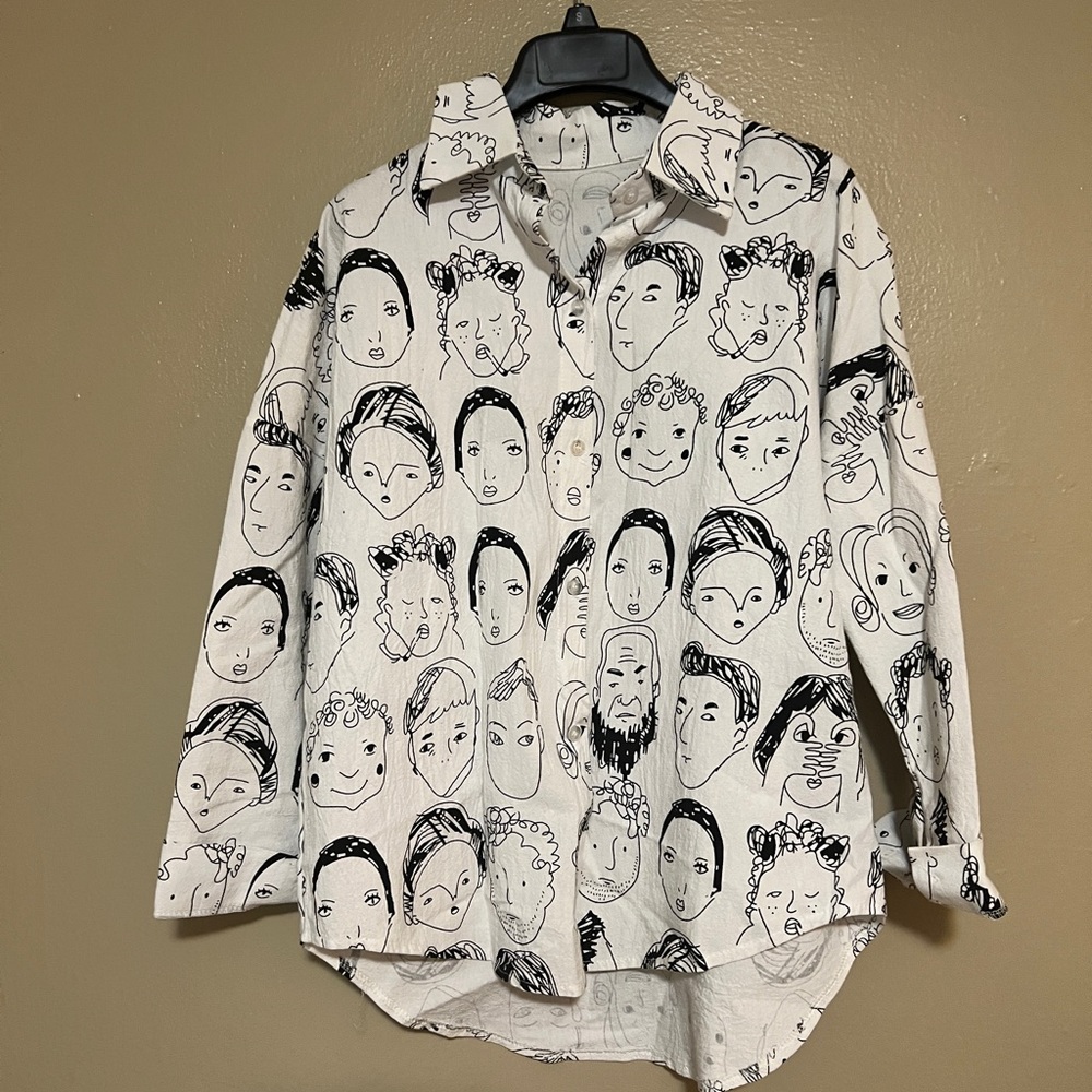 Artsy Faces Button Up Blouse
